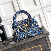 Chanel 2026 Bag 19cm Blue Black Yellow Raffia Leather