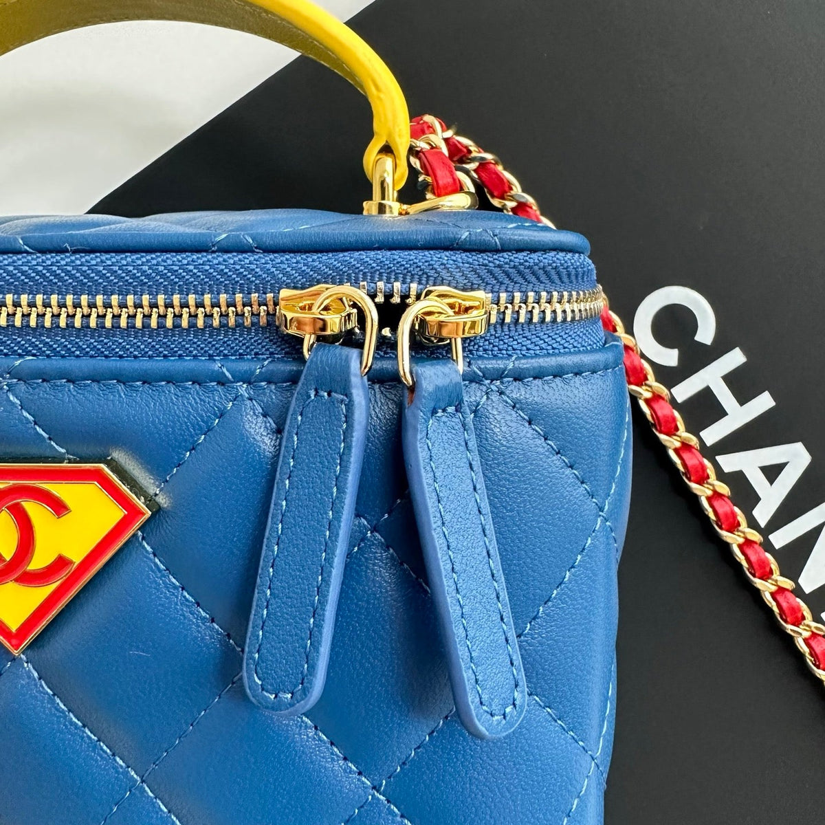 Chanel 2026 Superman Box Bag 17cm Blue Red Yellow Lambskin 383106