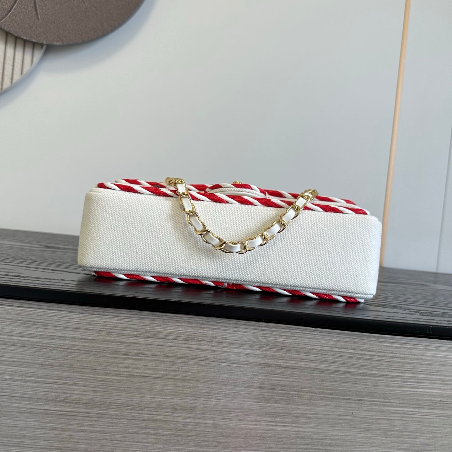 Chanel 2026 Classic 11.12 Bag 25.5cm White Red Woven Leather
