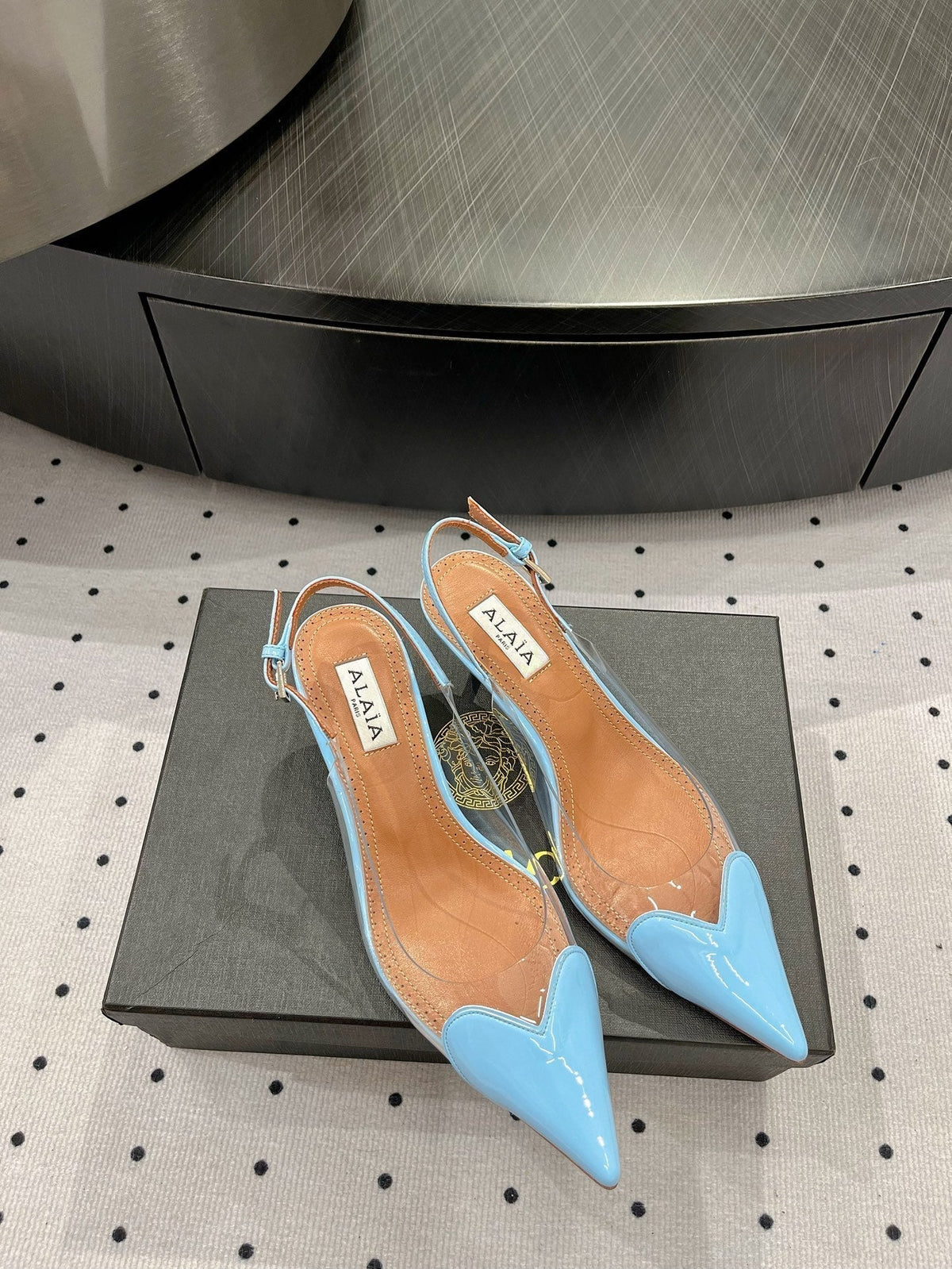 Alaila Le CÅ“ur Slingbacks 60mm In Could Blue Glossy Lambskin  954835