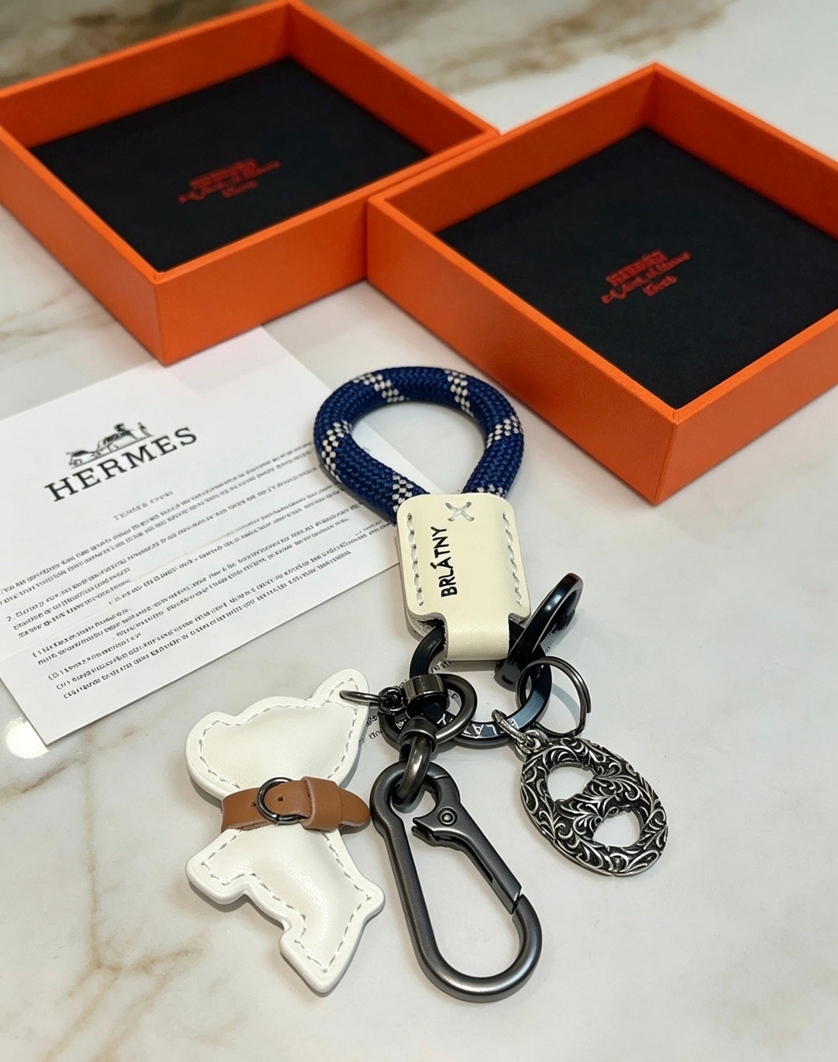 Hermes White Bulldog Charm
