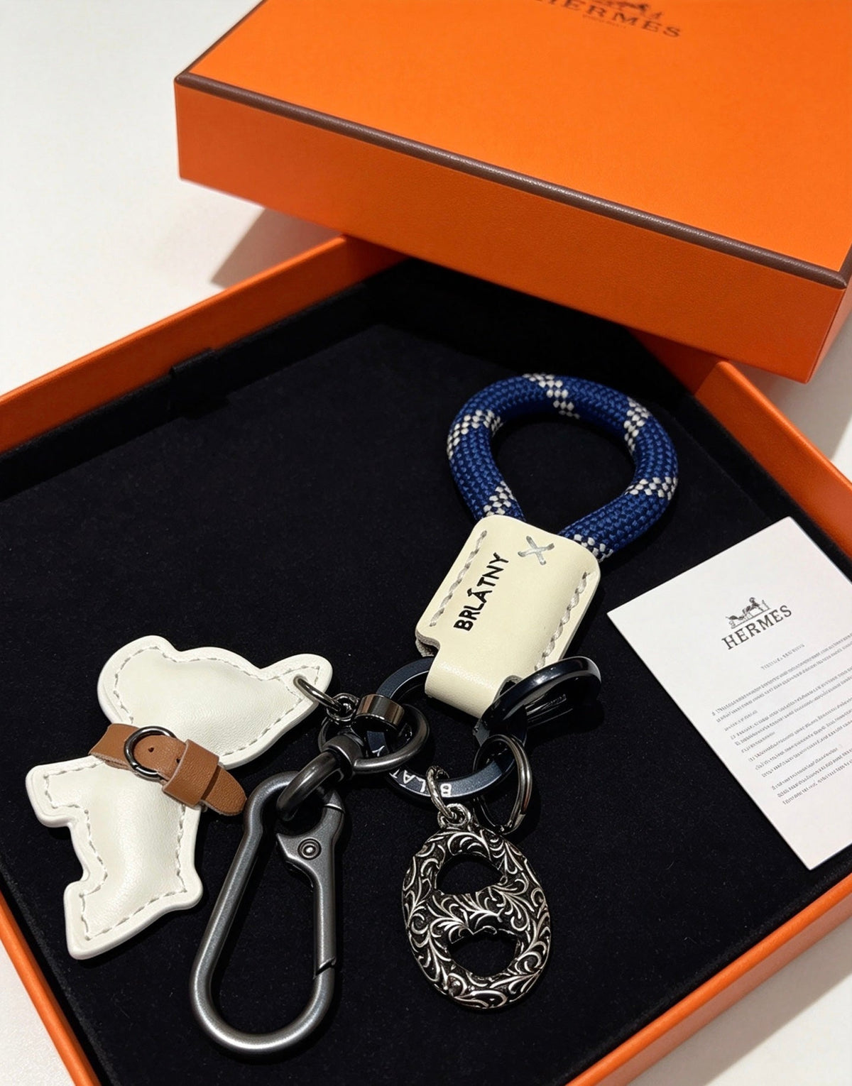 Hermes White Bulldog Charm