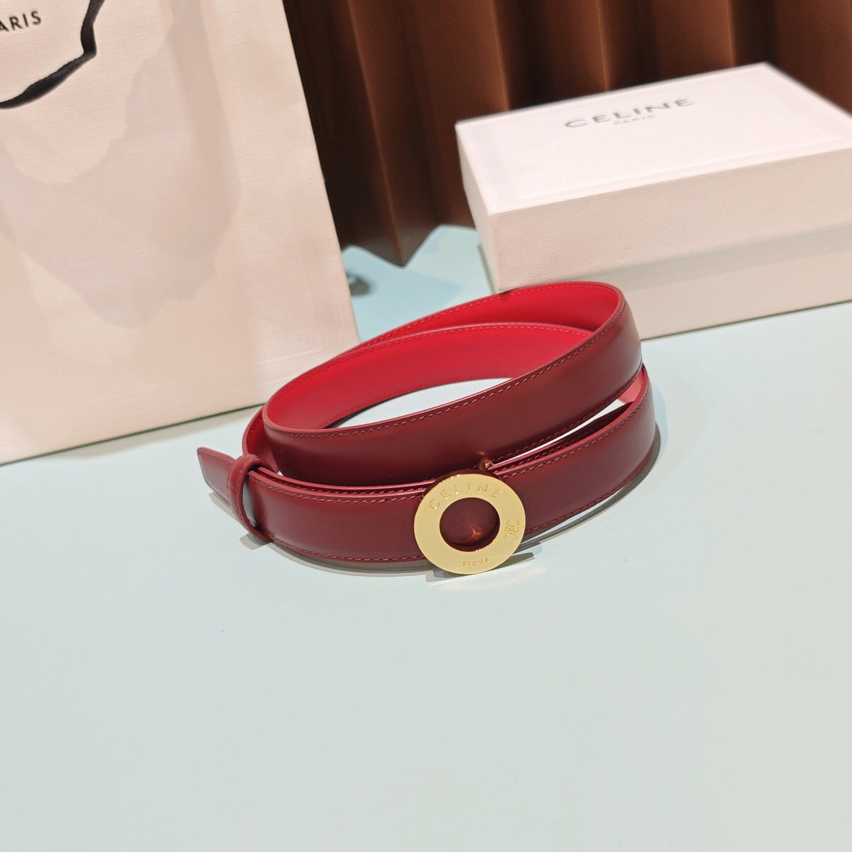 Celine 2026 Disc Buckle Reversible Strap Belt 25mm Leather 196682