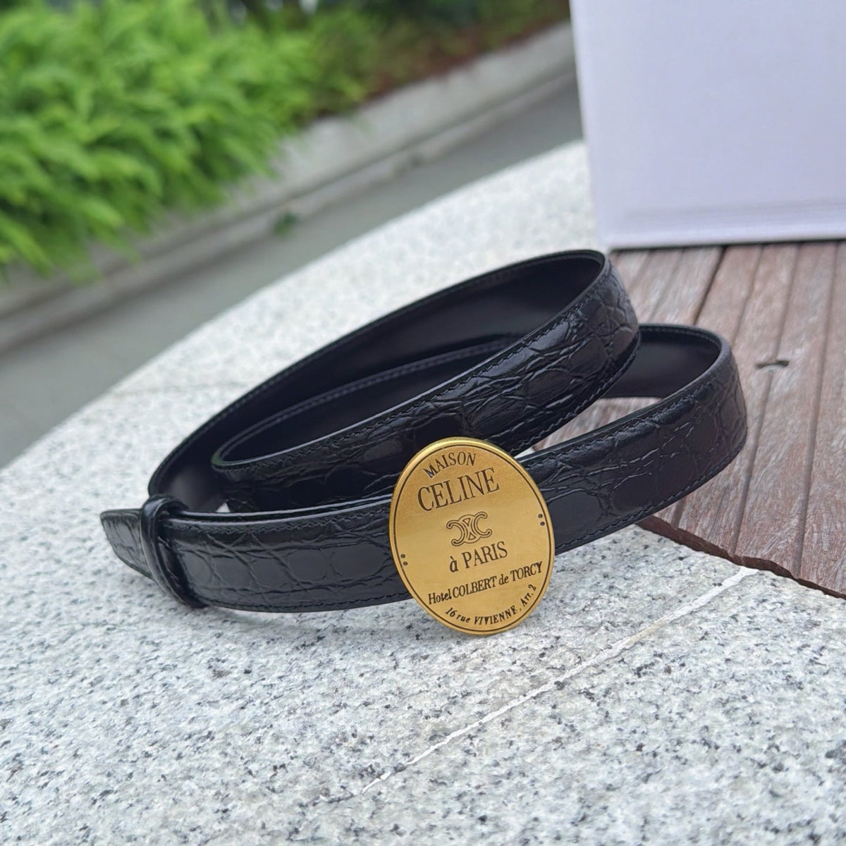 Celine 4.5cm Belt Buckle 2.5cm Width Embossed Leather