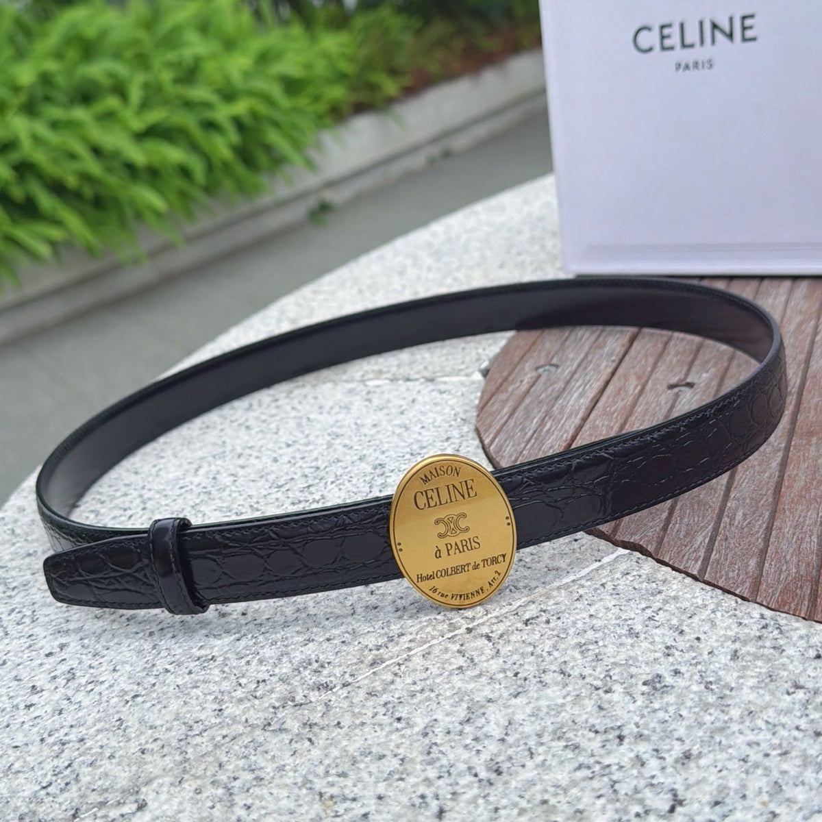Celine 4.5cm Belt Buckle 2.5cm Width Embossed Leather