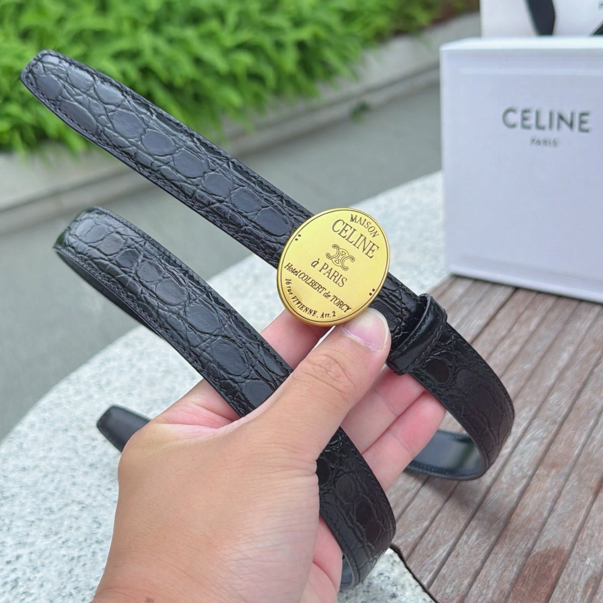 Celine 4.5cm Belt Buckle 2.5cm Width Embossed Leather
