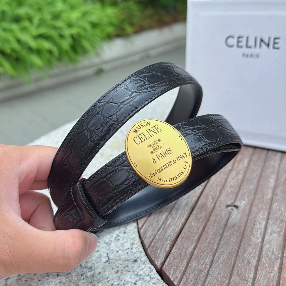 Celine 4.5cm Belt Buckle 2.5cm Width Embossed Leather