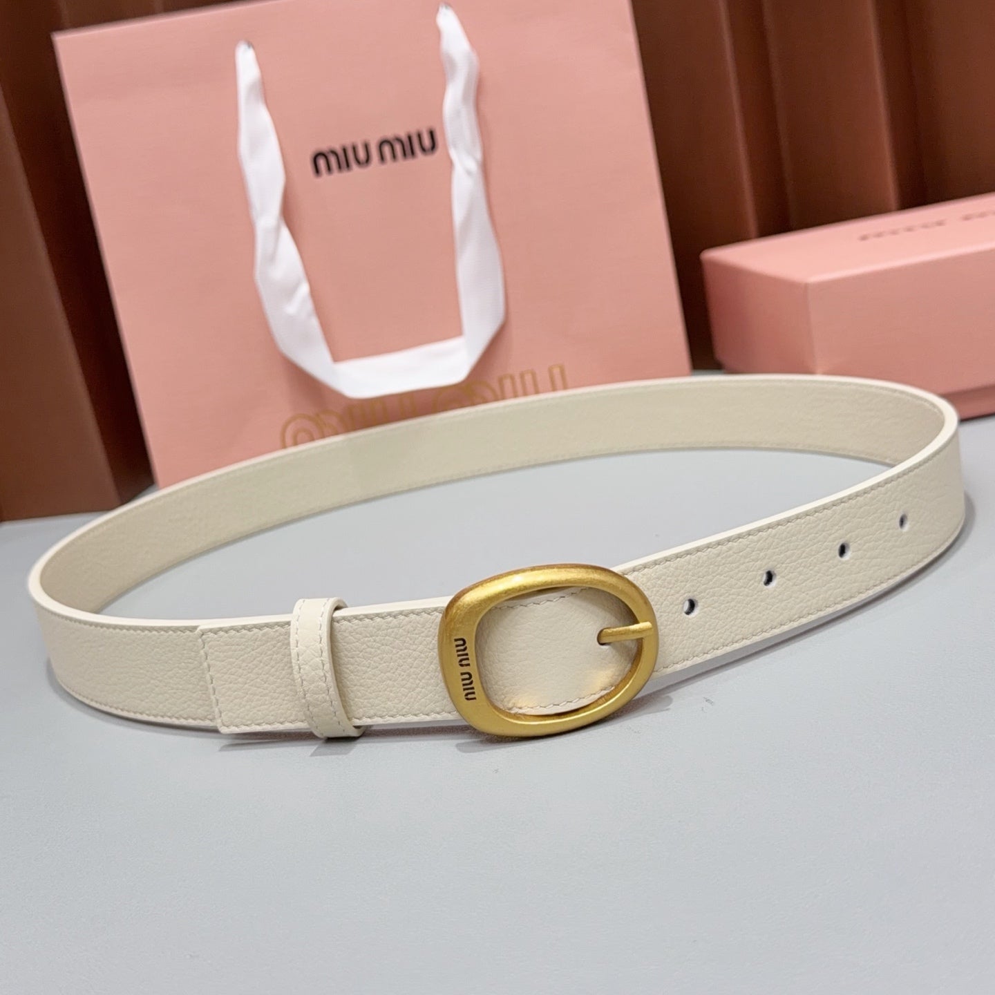 Miumiu2026 Oval Buckle Belt 30mm Leather