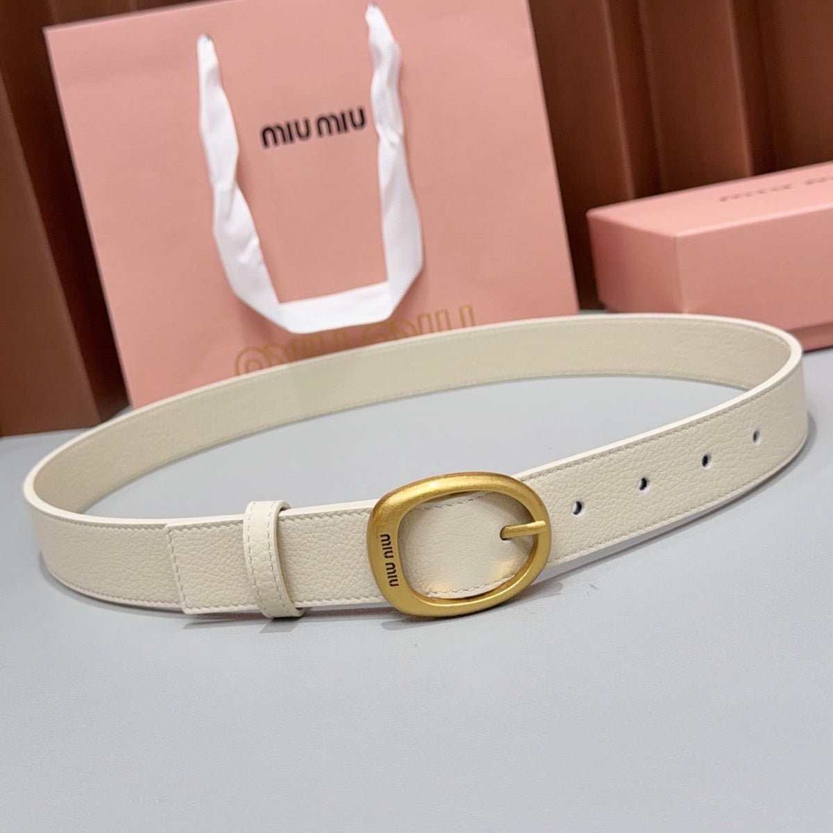 Miumiu2026 Oval Buckle Belt 30mm Leather