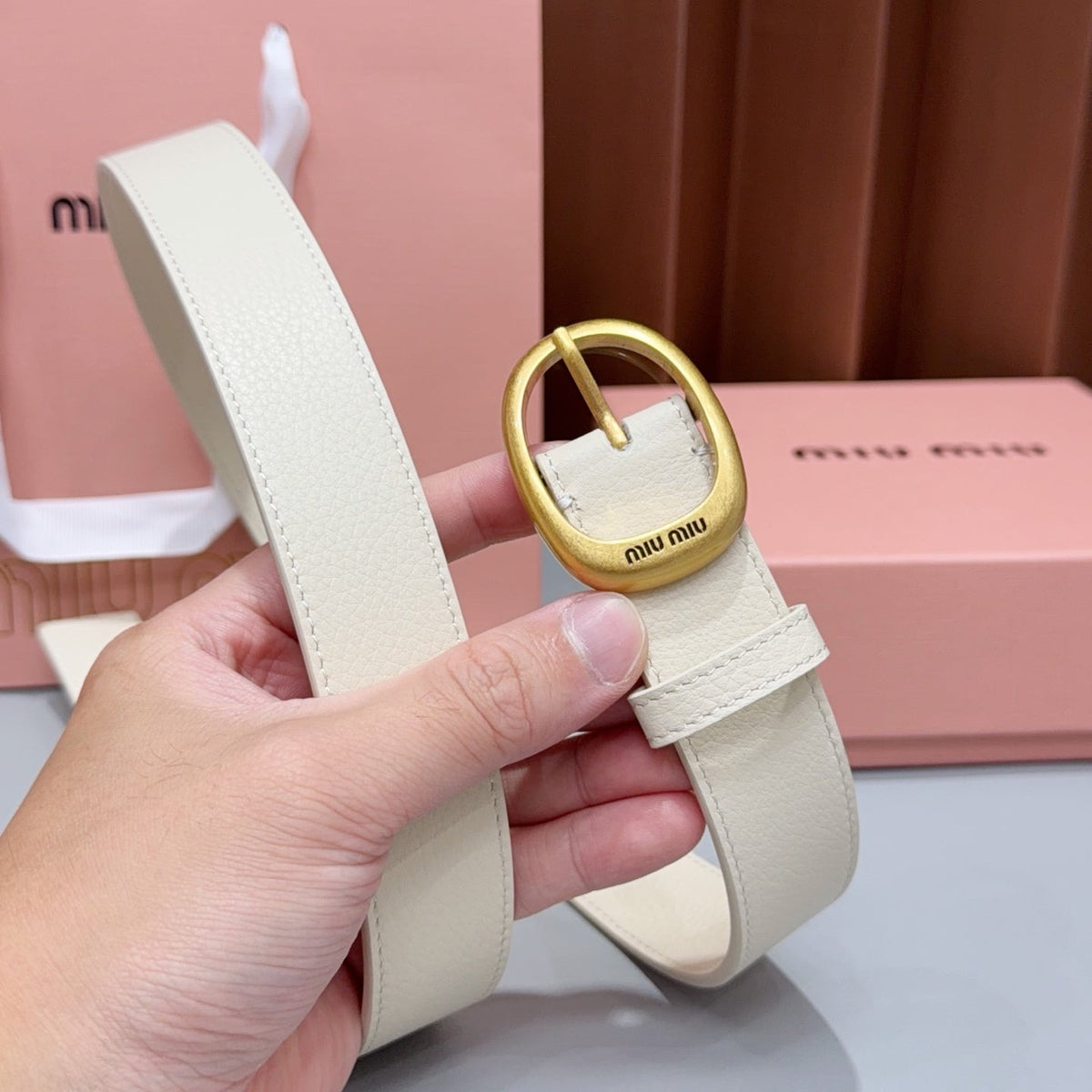 Miumiu2026 Oval Buckle Belt 30mm Leather