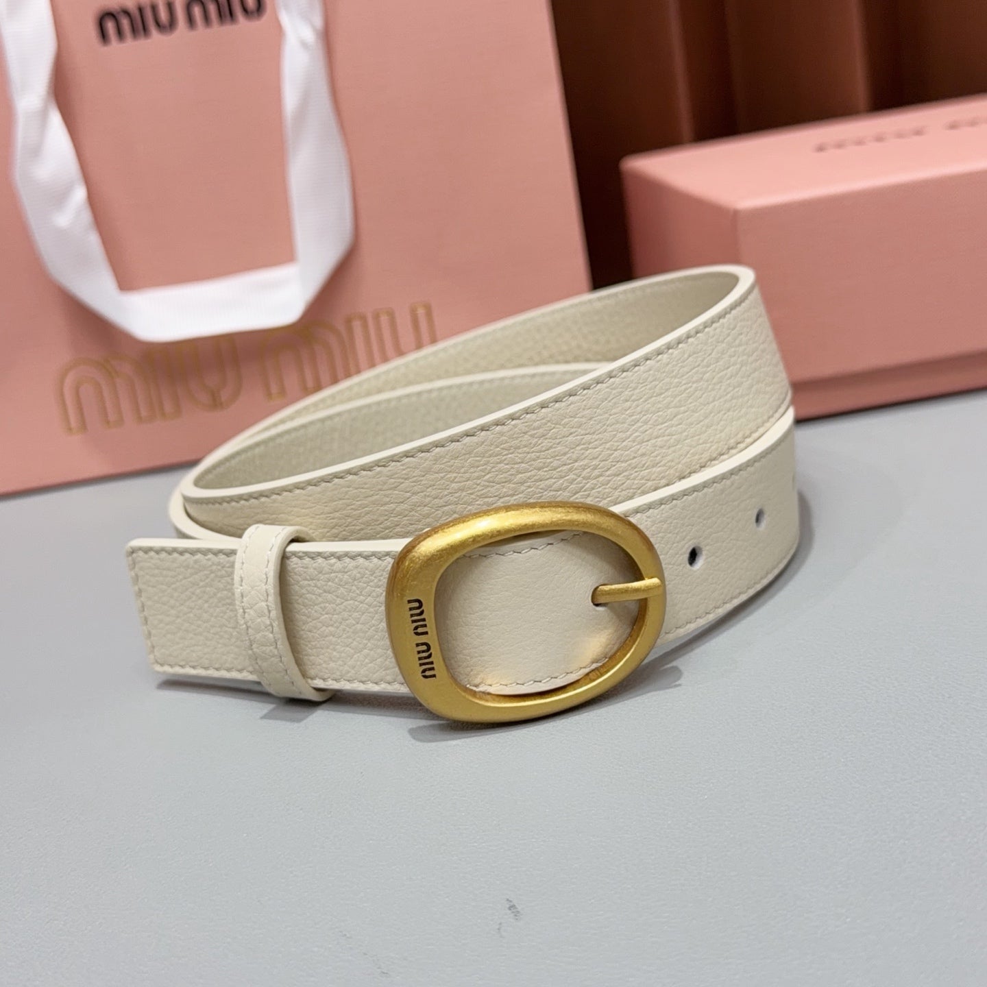 Miumiu2026 Oval Buckle Belt 30mm Leather