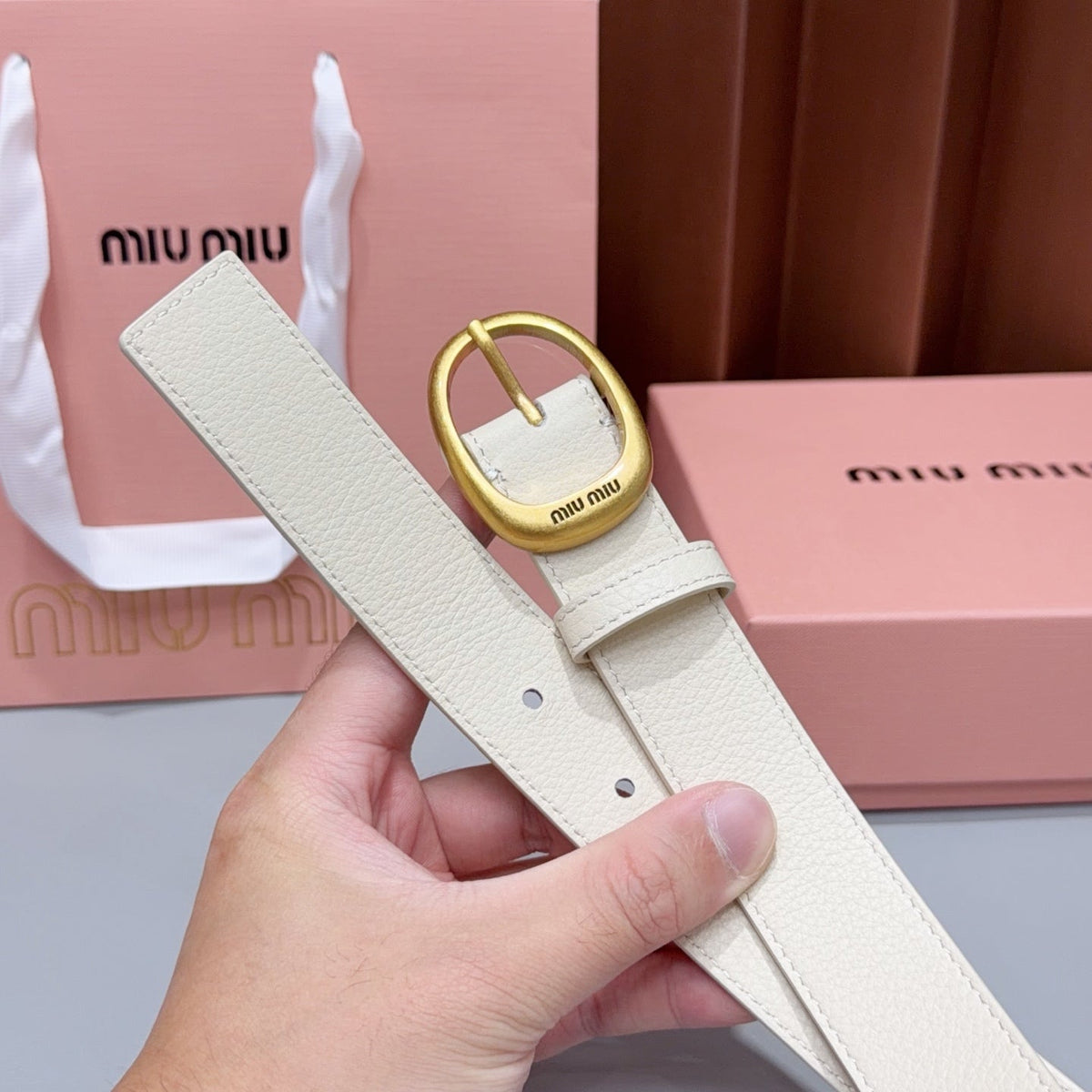Miumiu2026 Oval Buckle Belt 30mm Leather