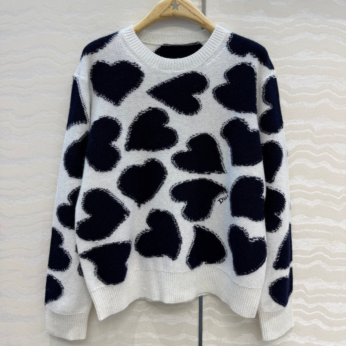 Dior 2026 Navy Blue Heart-patterned Cashmere Top 427161