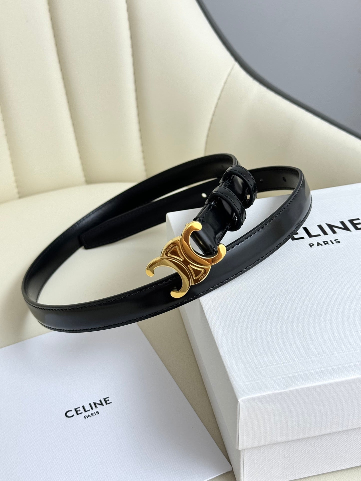 CEL Gold Buckle 18mm Belt Black Cowhide 179731