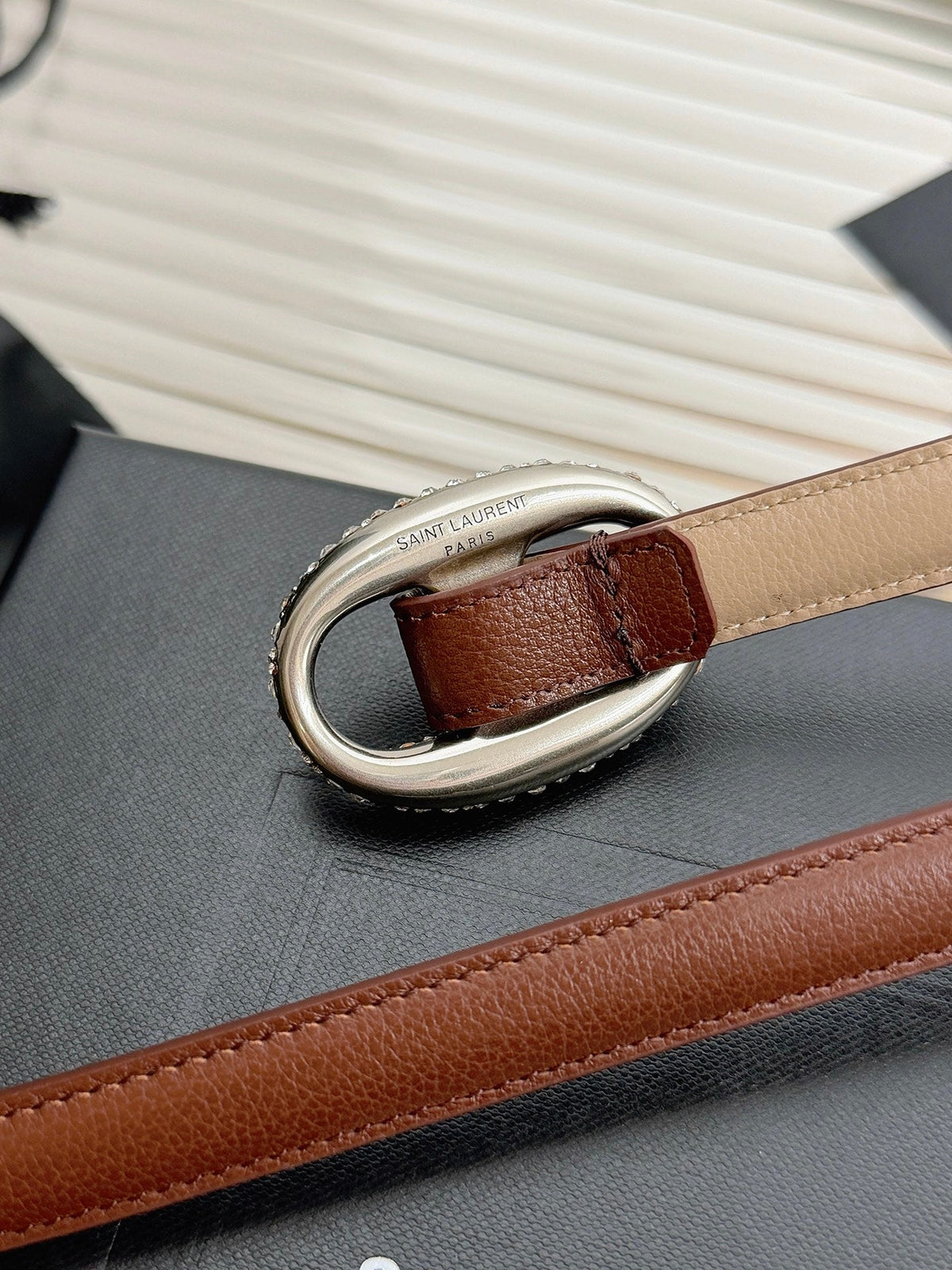 Saint Laurent 2026 Oval Belt 15mm Brown Leather 219066