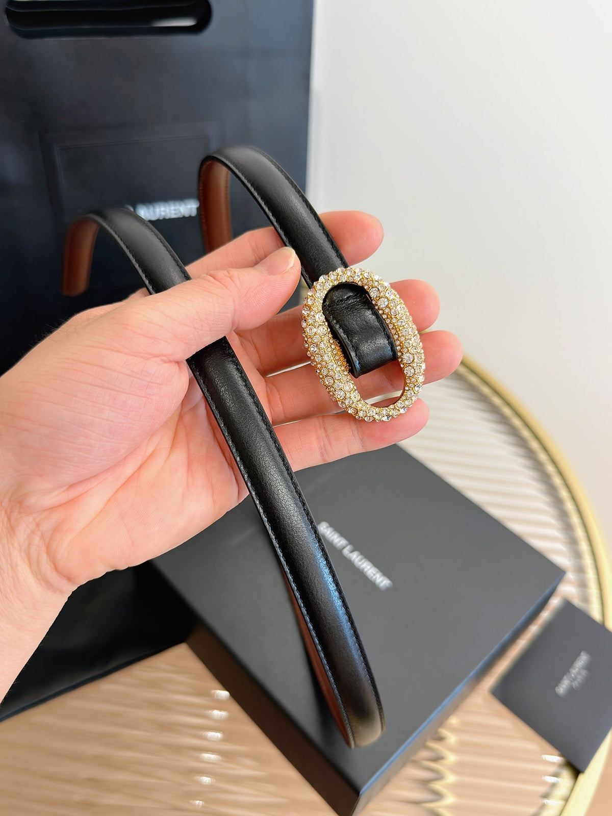 Saint Laurent 2026 Oval Belt 15mm Black Leather 219099