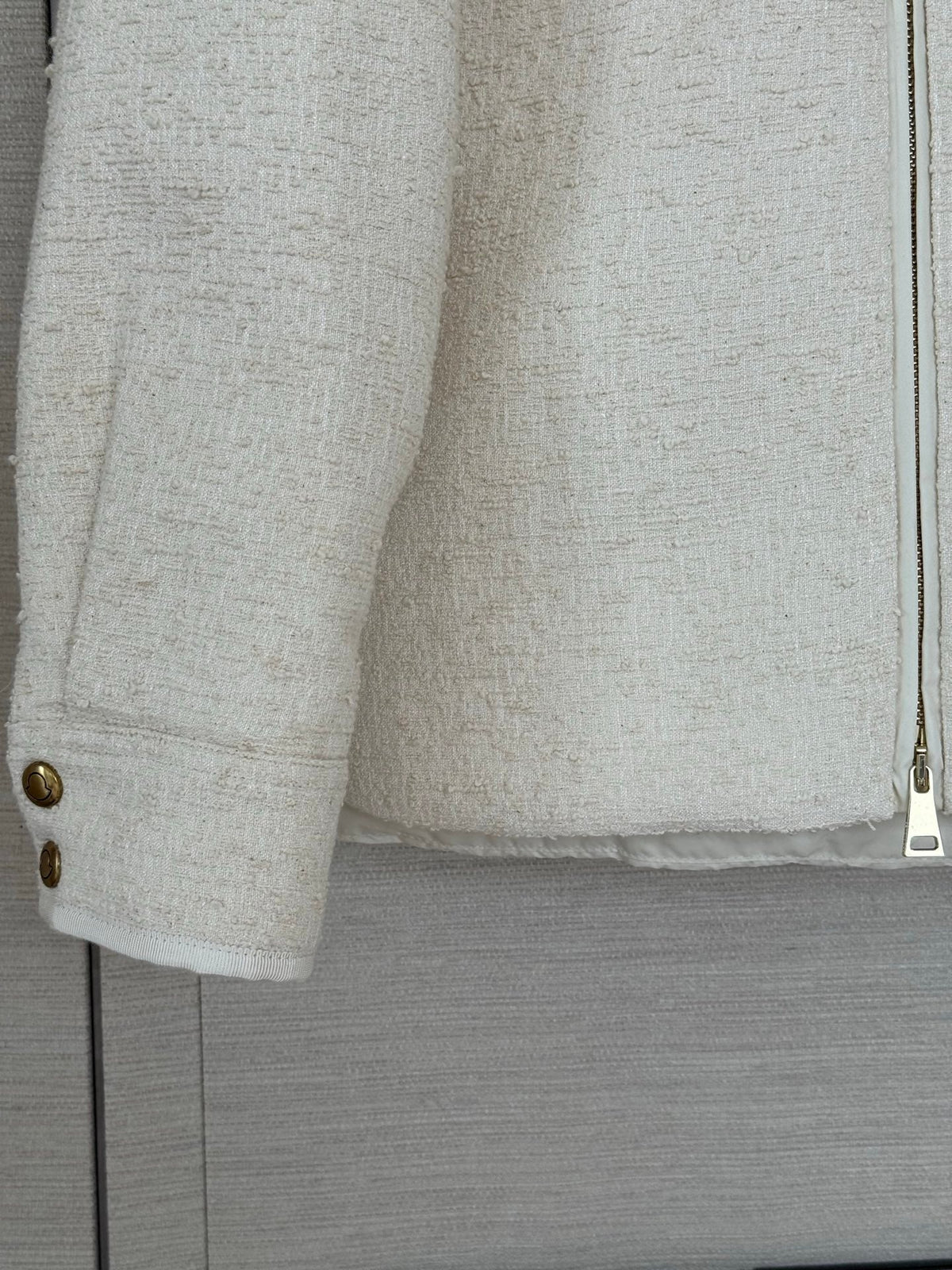 Moncler 2026 Bouclé Down Shirt Jacket Off-white Cotton Down