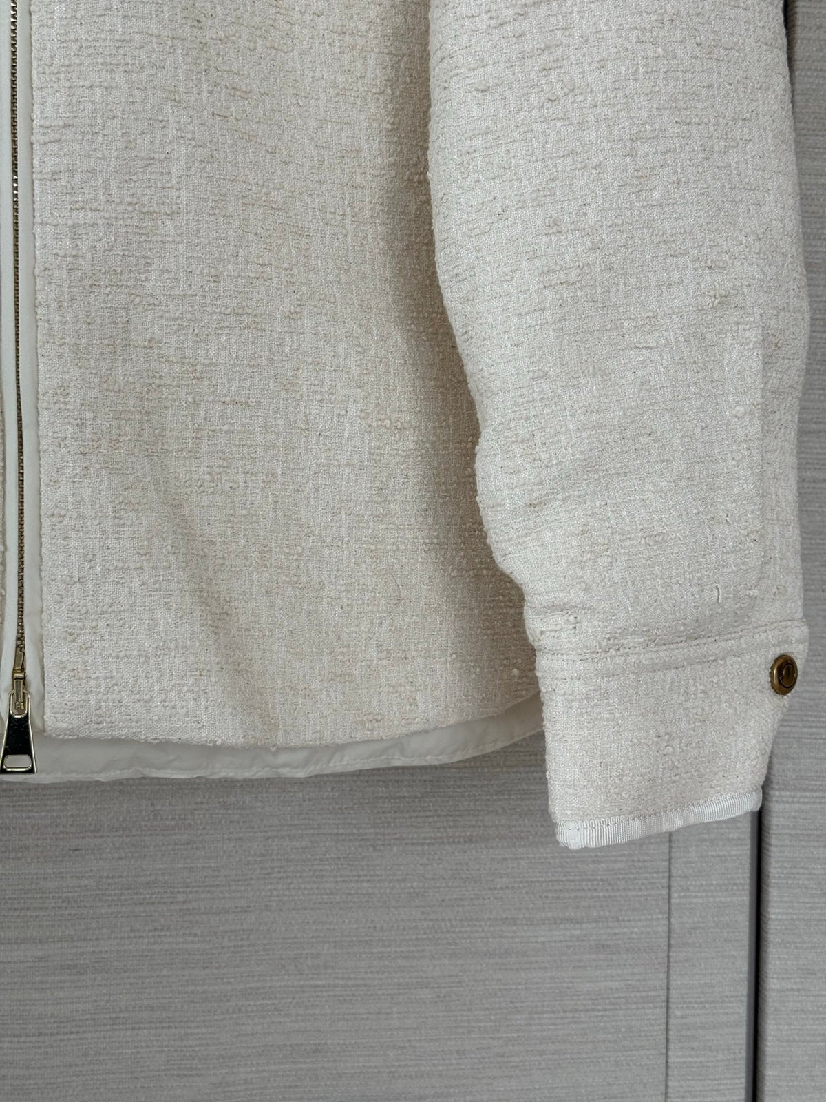 Moncler 2026 Bouclé Down Shirt Jacket Off-white Cotton Down