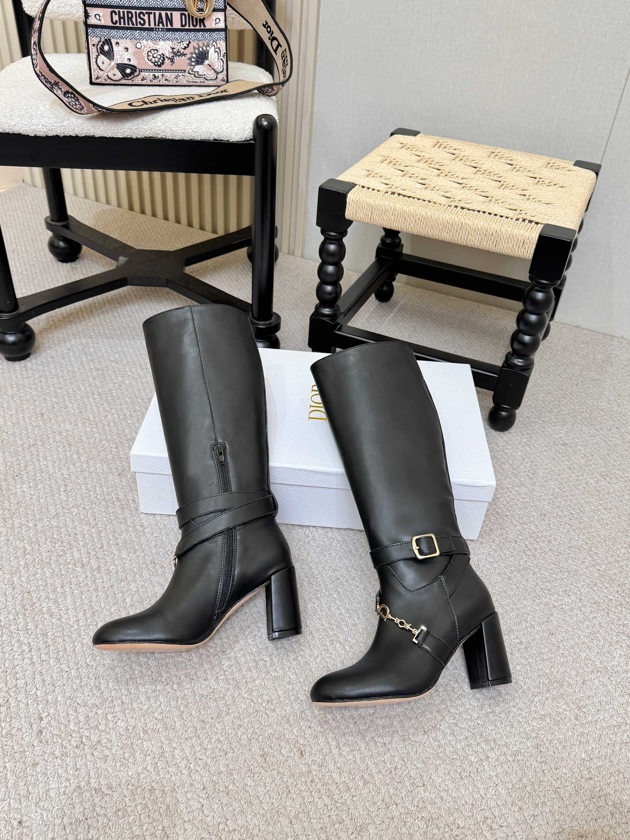 Dior 2026 Diorly Heeled Boots 85mm Black Calfskin 997786