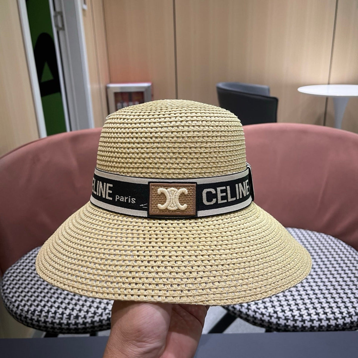 Celine Ribbon Straw Bucket Hat 491800