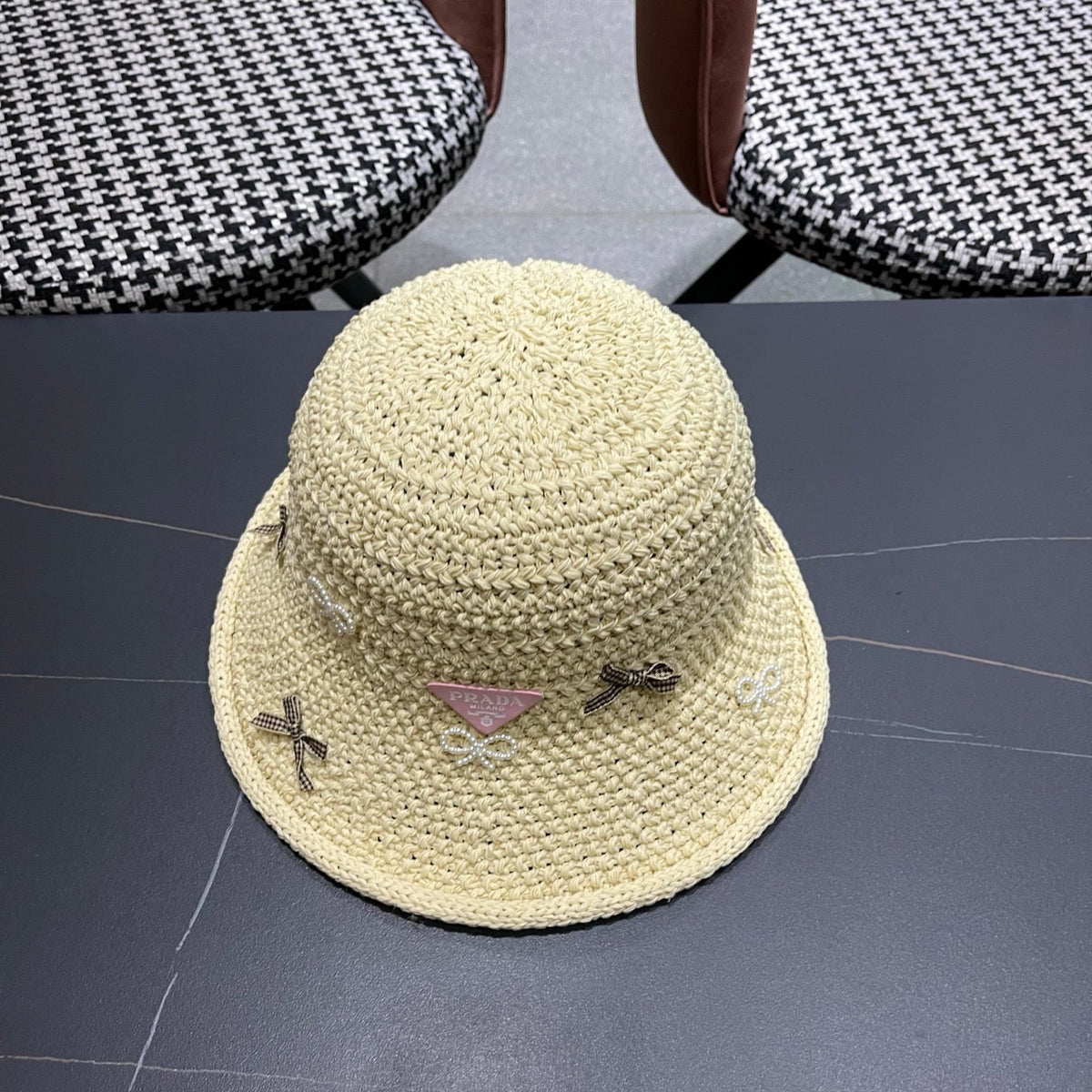 Prada Raffia Bow Knot Fisherman Hat 512516