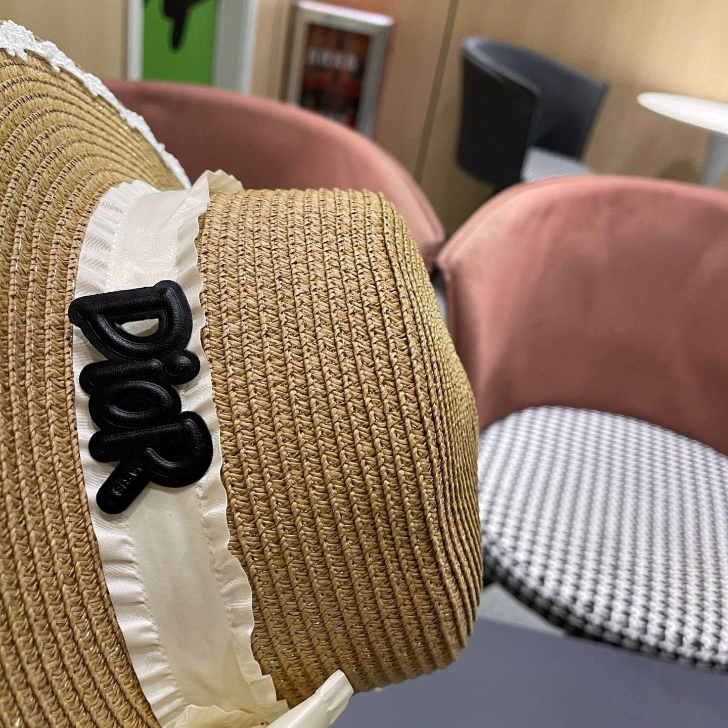 Dior Multi-colored Wide-brimmed Straw Hat With Bow 214480