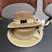 Dior Multi-colored Wide-brimmed Straw Hat With Bow 214480