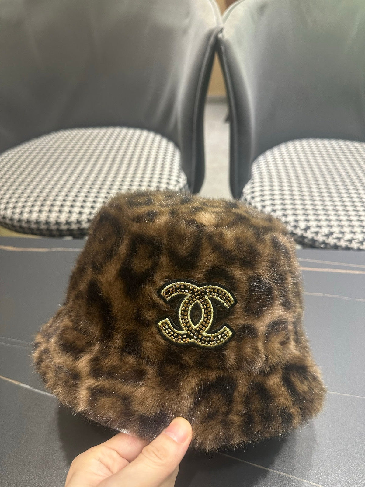 Chanel 2026 Leopard Print Bucket Hat Wool 550242
