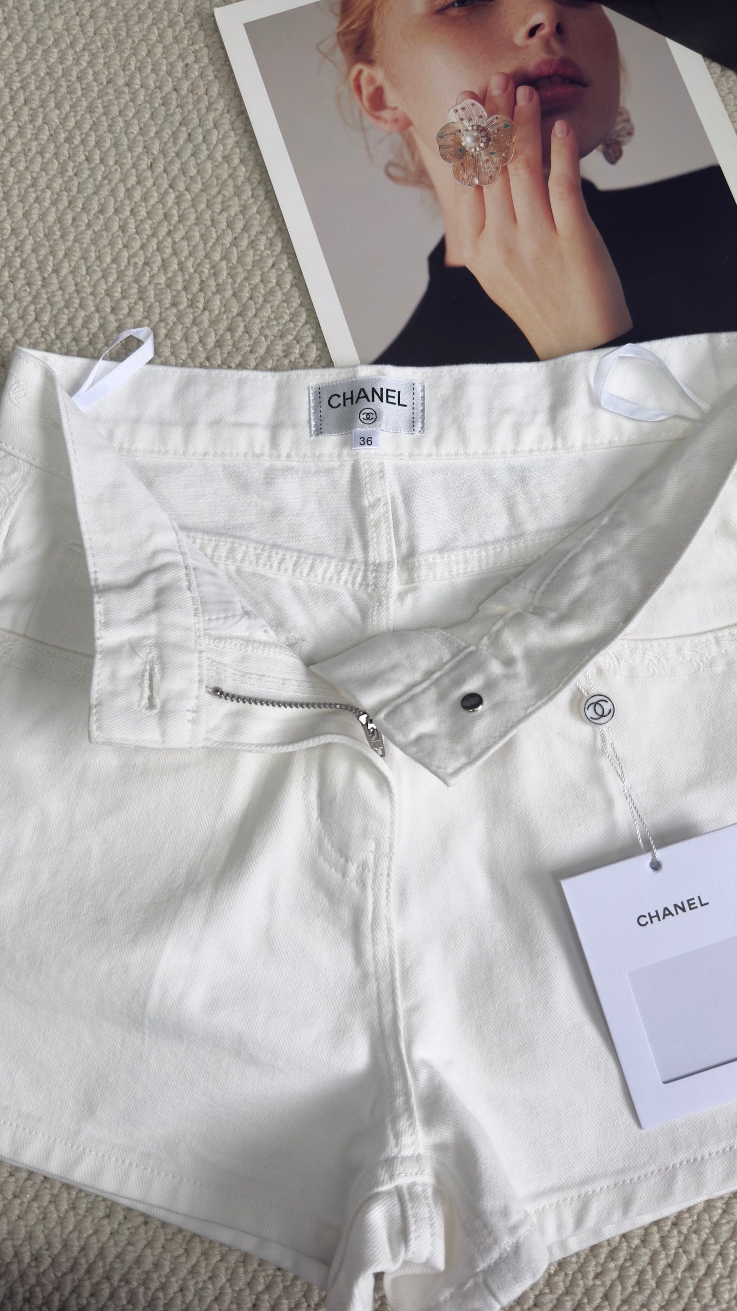 Chanel 2026 Denim Shorts White Cotton 635734