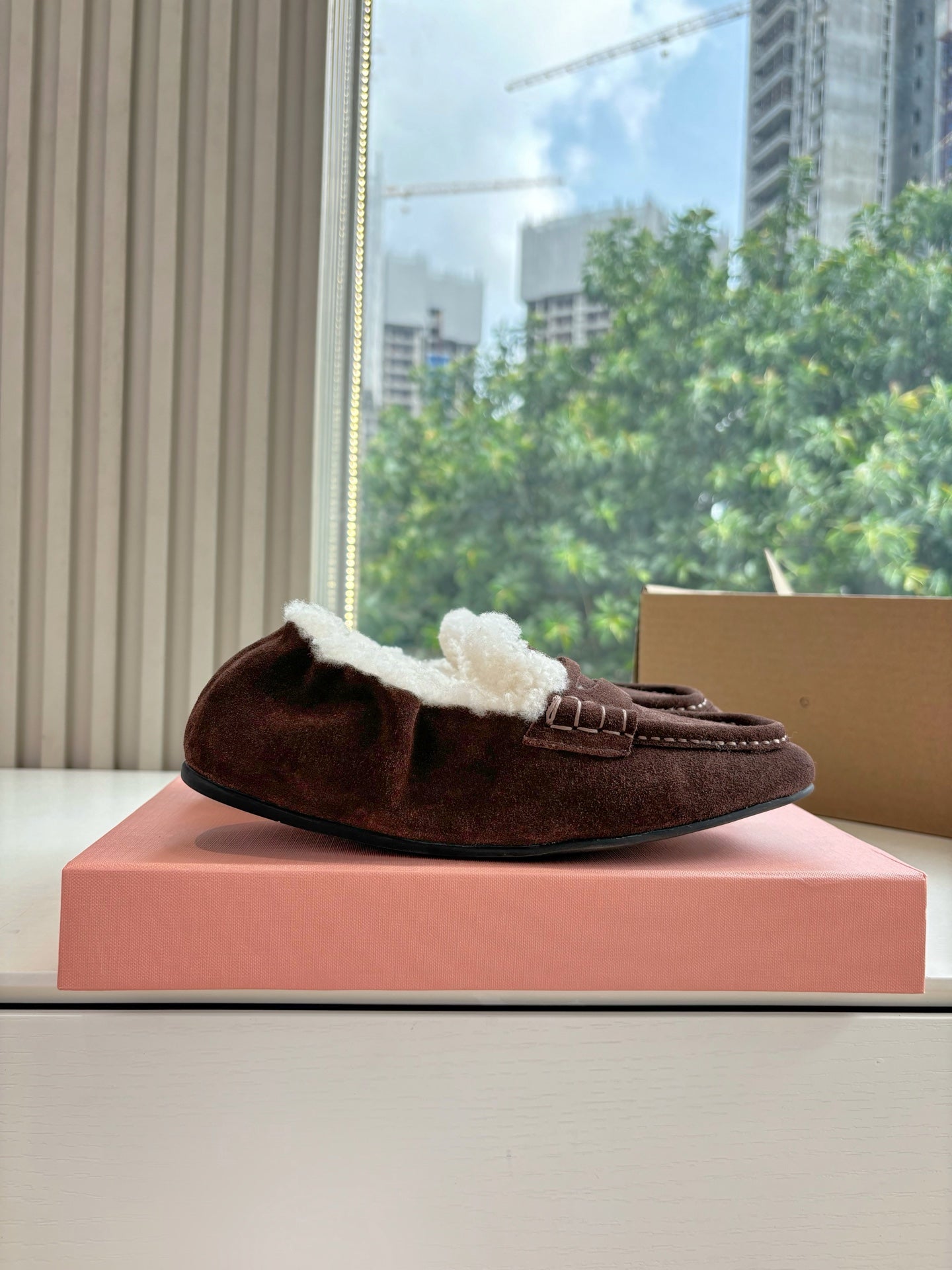 Miu Miu 2026 Ruches Shearling-Lined Penny Loafers Suede 994149