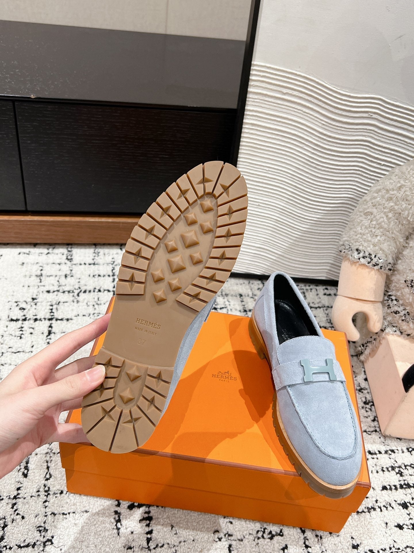 HM Faubourg Loafer In Grey Blue Suede 118743