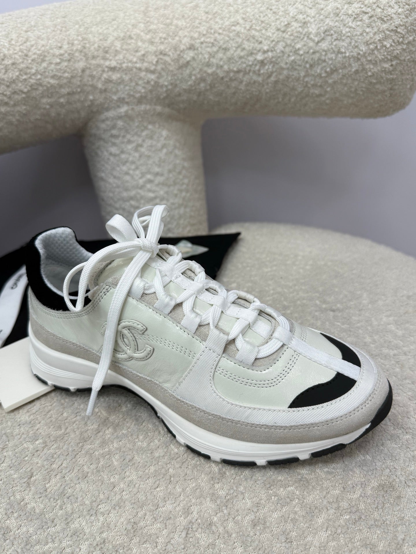 Chanel Sneaker White Cream Suede Leather 409144
