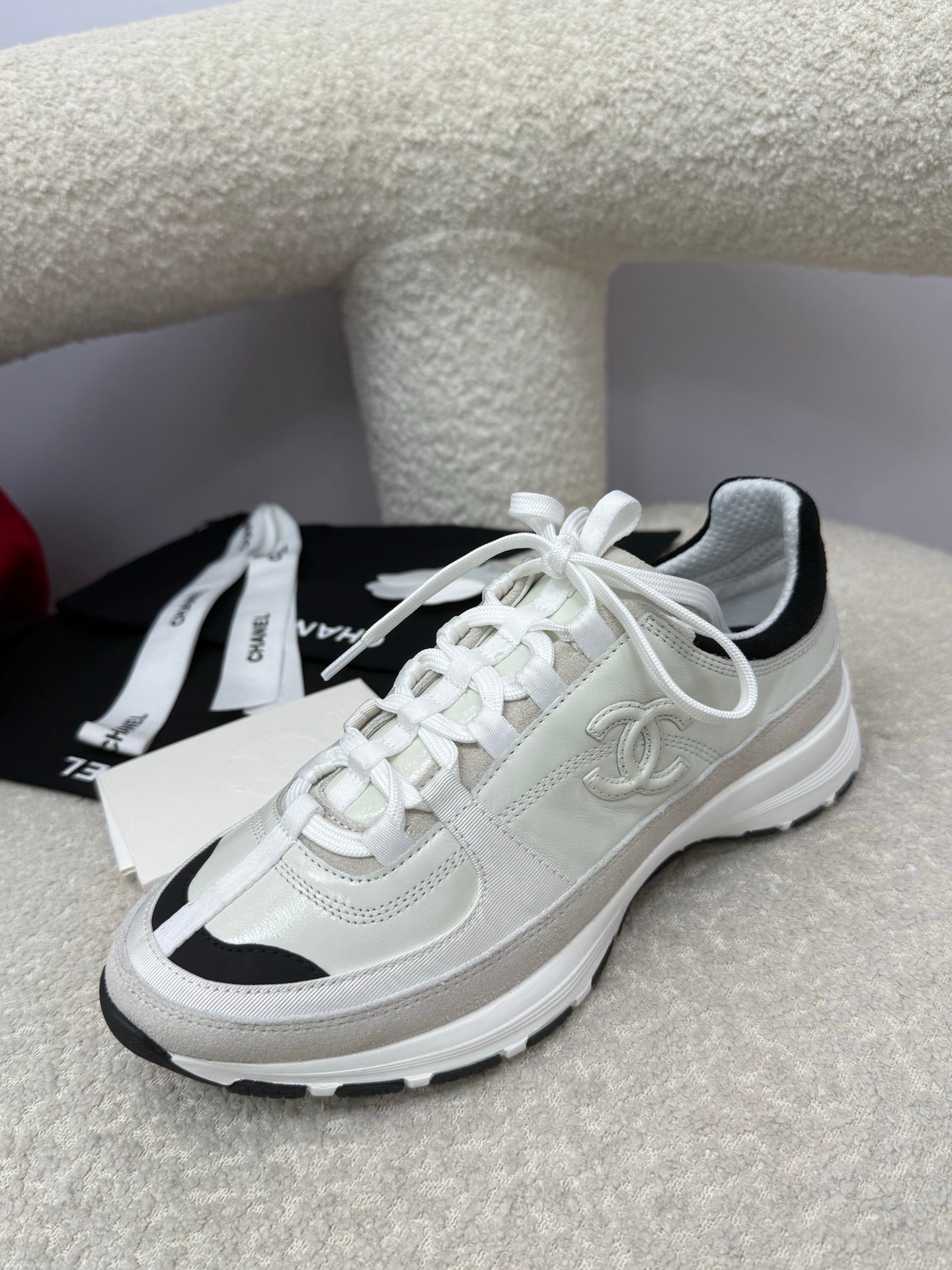 Chanel Sneaker White Cream Suede Leather 409144