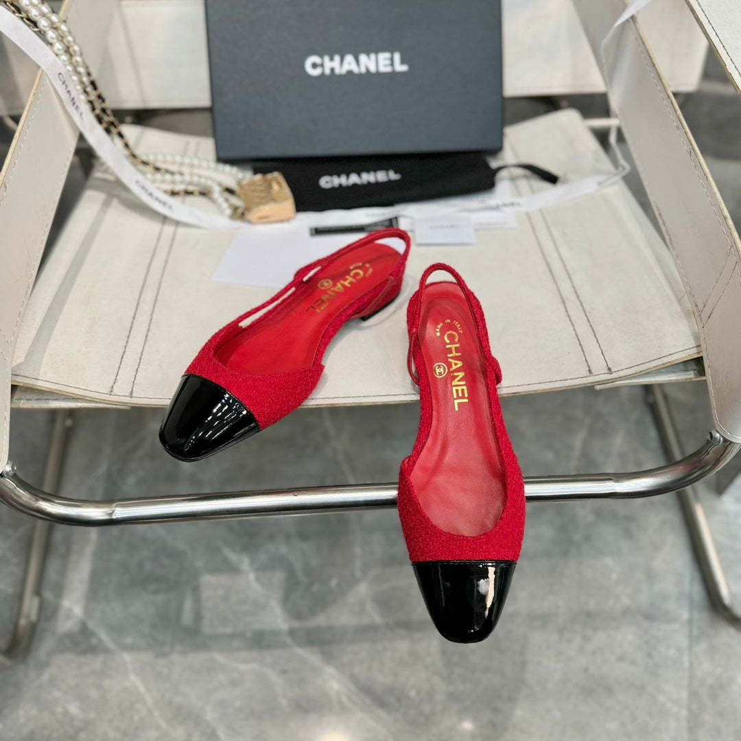 slingbacks flat red tweed black patent calfskin