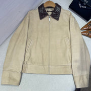 Bottega Veneta 2026 Crocodile Embossed Jacket Light Beige Leather 425329