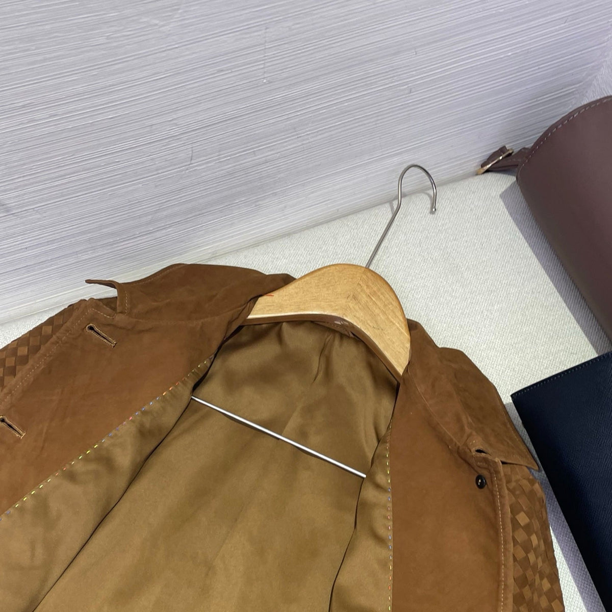 Bottega Veneta 2026 Intrecciato Blouson Jacket Brown Suede 425326