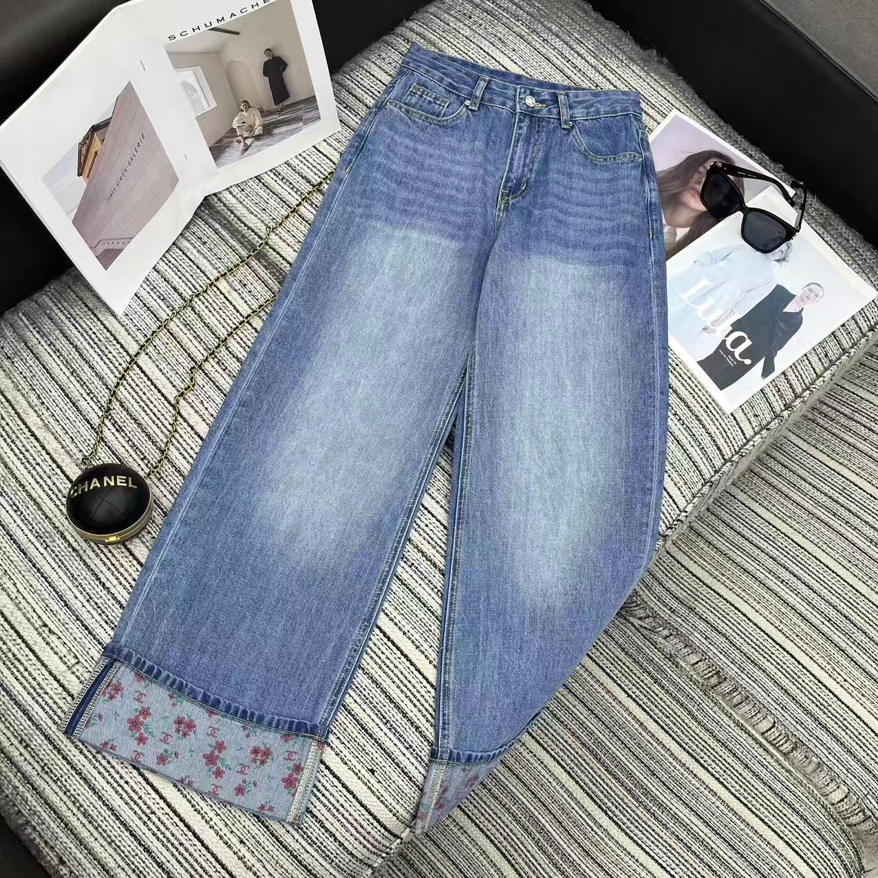 Chanel 2026 Jean With Floral Embroidered Pattern Blue Cotton 358658