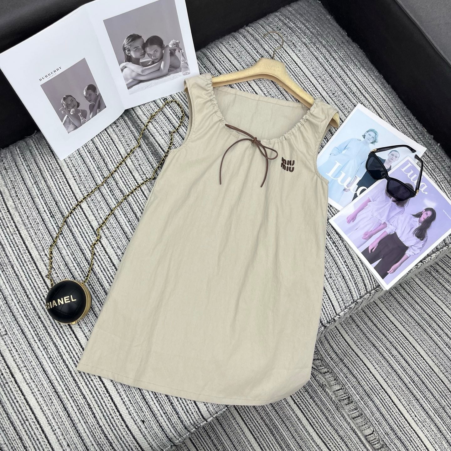 Miumiu 2026 Sleeveless Dress Khaki Cotton Polyester