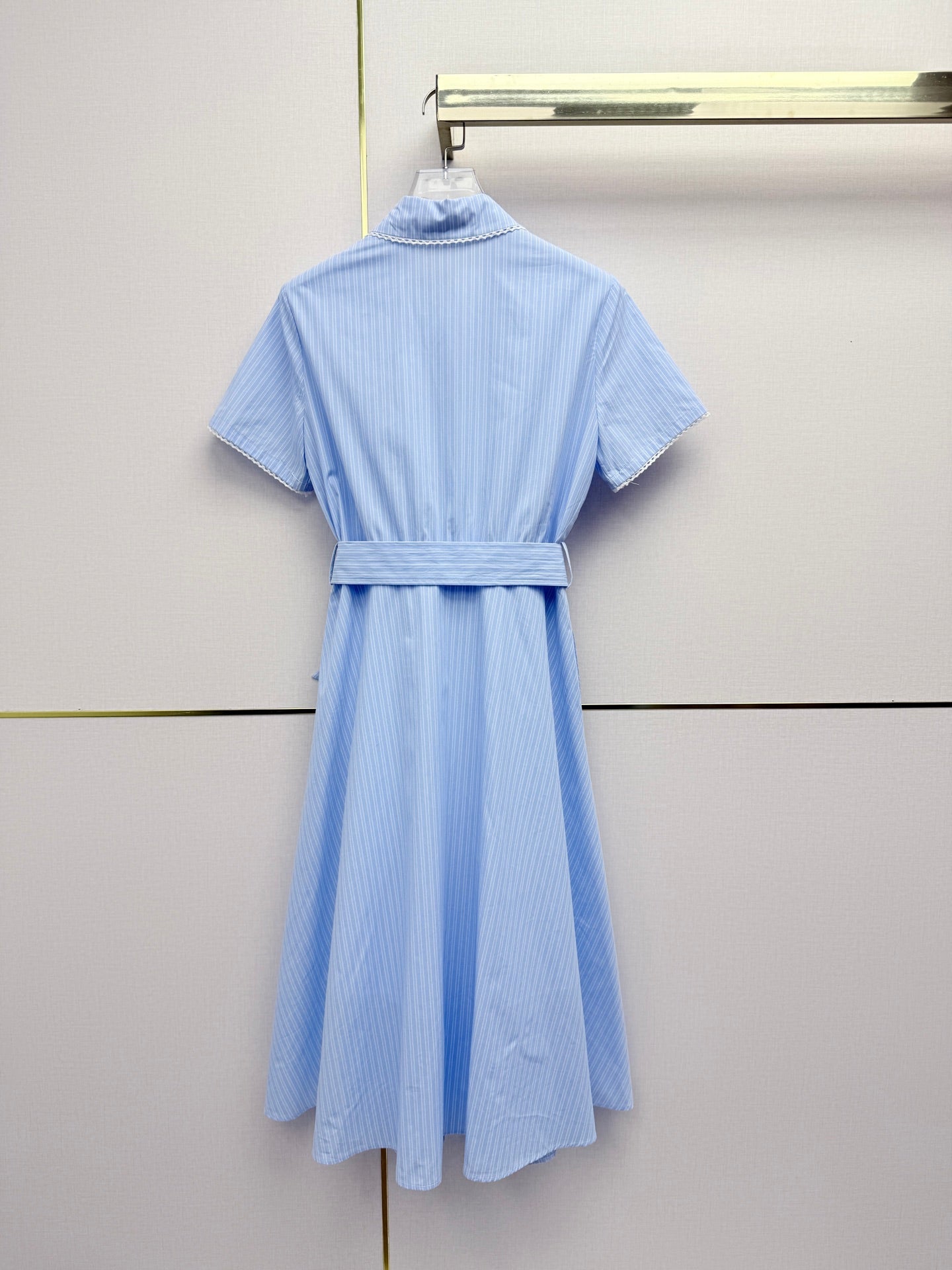 Miumiu 2026 Lapel Striped Dress Blue Cotton 380315
