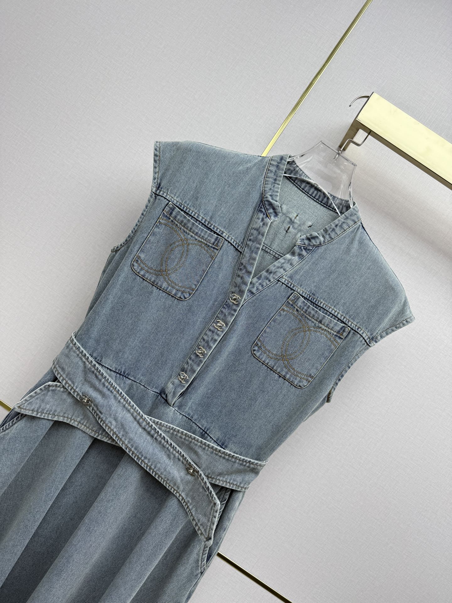Chanel 2026 Denim V-Neck Dress Cotton 389413