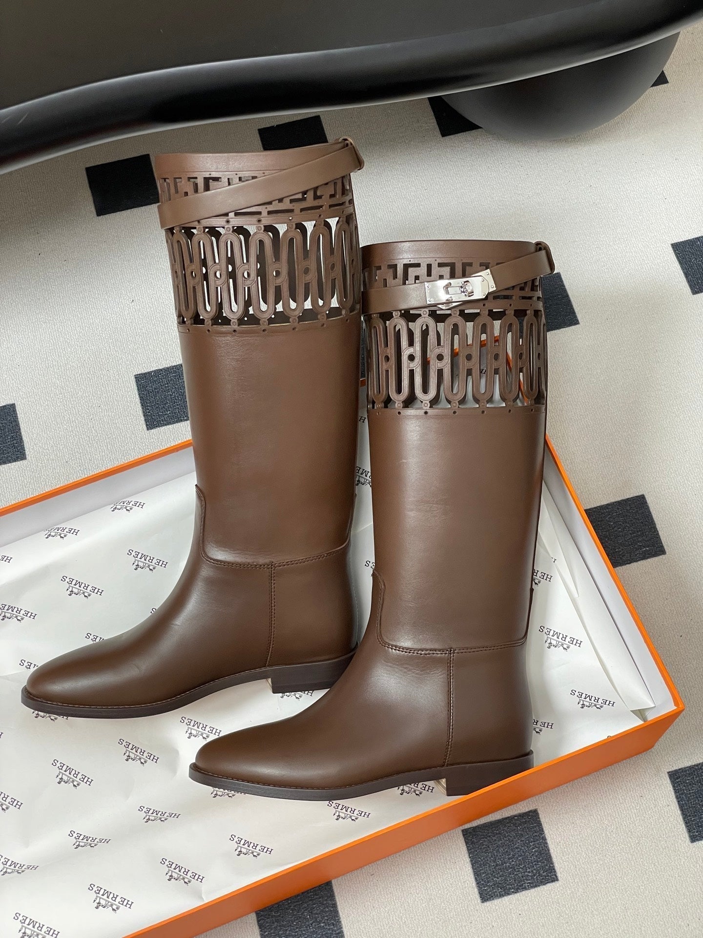 HM Jumping Boots Dark Brown Kelly Buckle Calfskin 423262