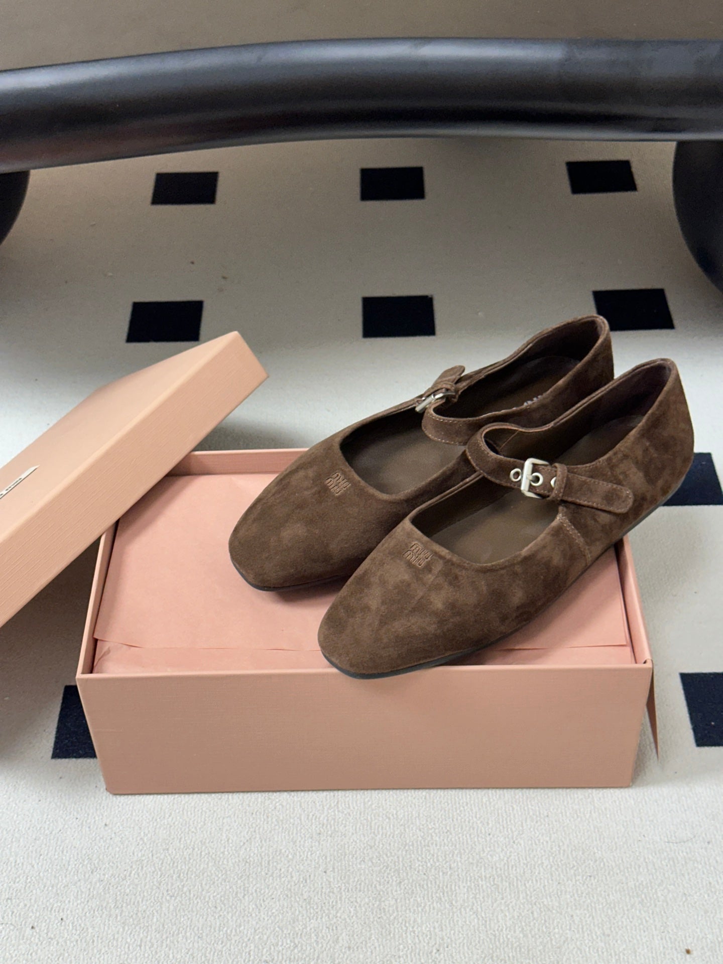 Miu Miu 2026 Square Toe Buckle Ballet Flat Suede 994191