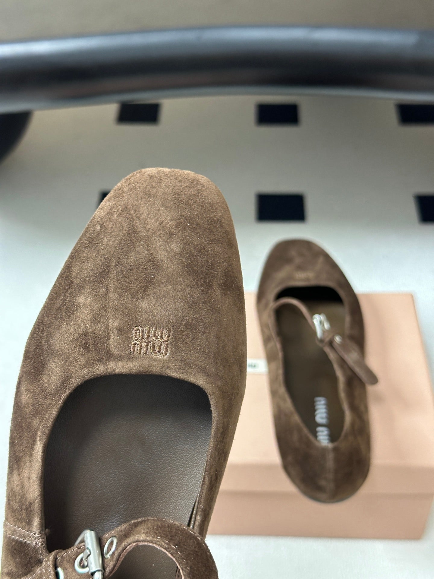 Miu Miu 2026 Square Toe Buckle Ballet Flat Suede 994191