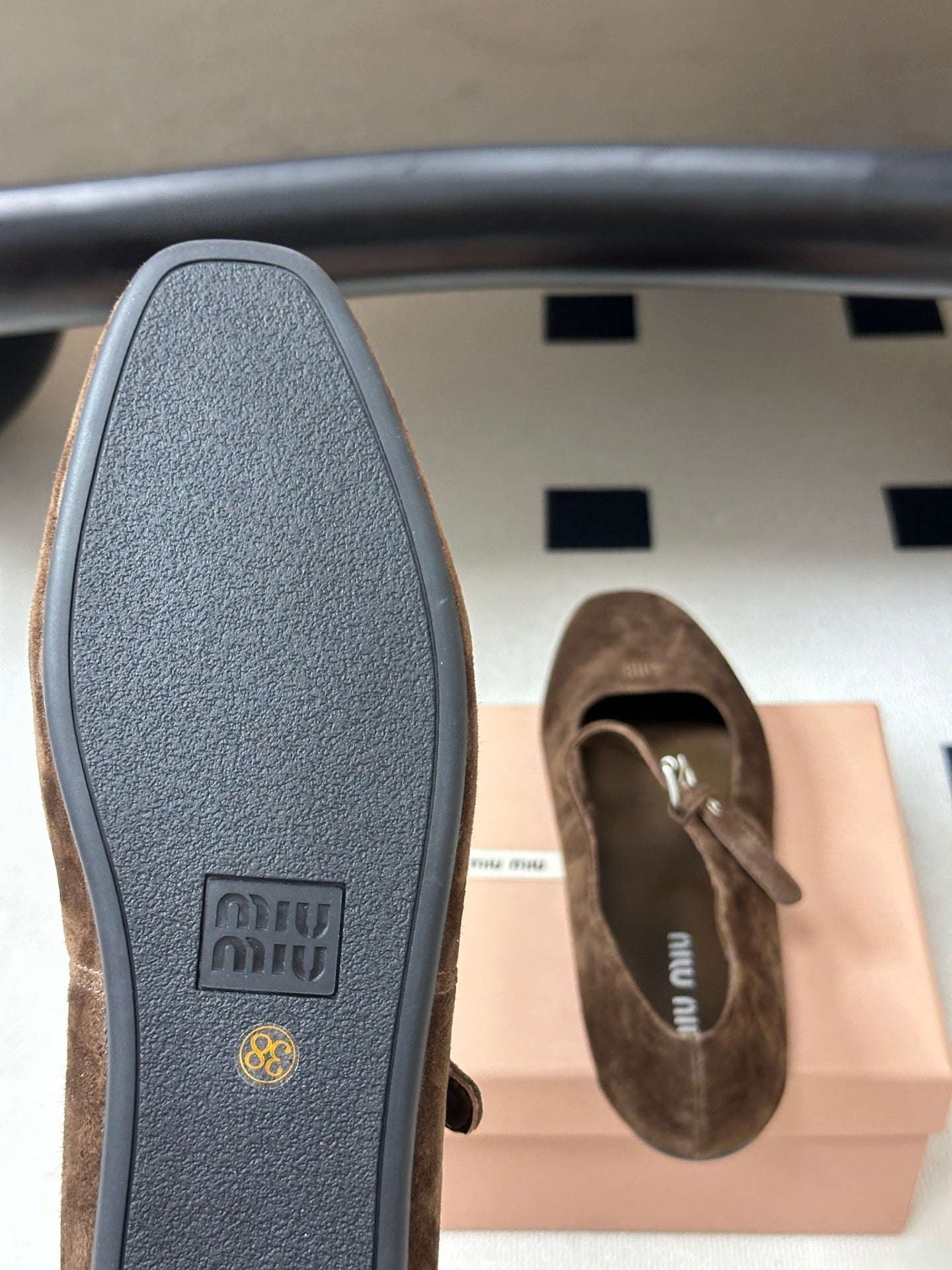 Miu Miu 2026 Square Toe Buckle Ballet Flat Suede 994191