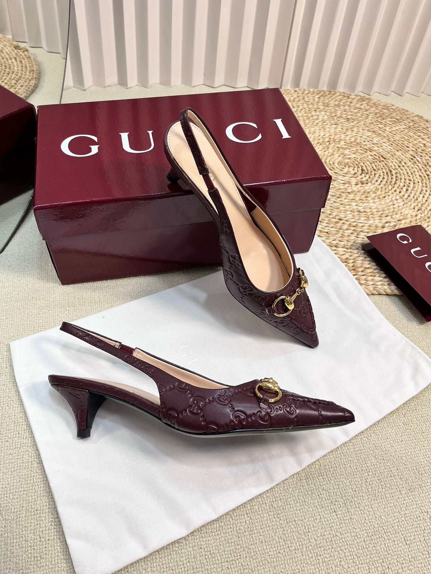 GC Horsebit Slingback Pump 50mm Rosso Ancora red  Embossed Sheepskin 294575