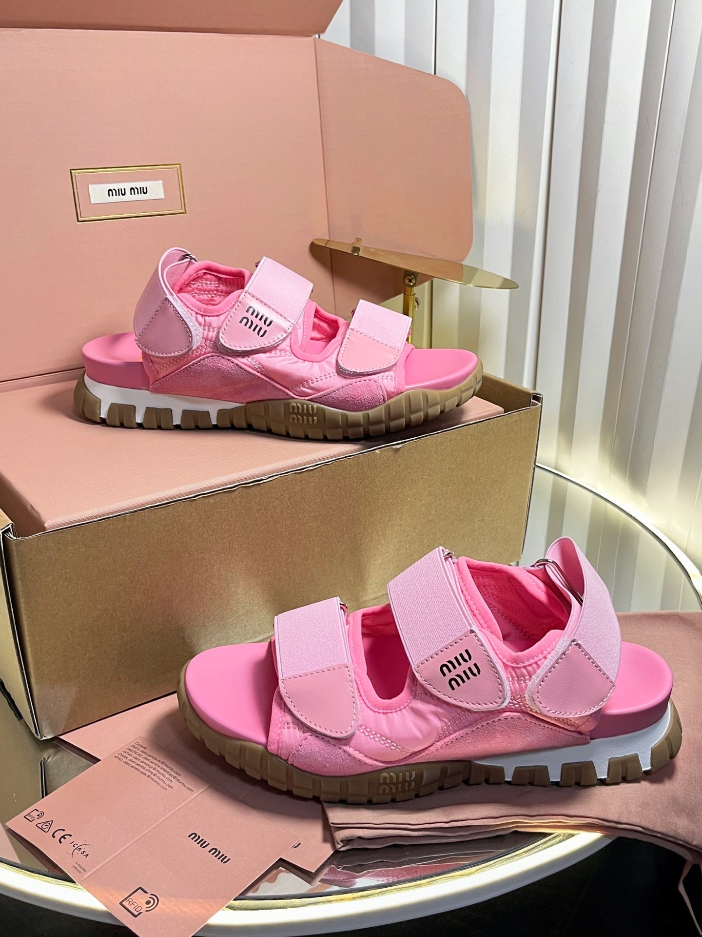 Miumiu 2026 Velcro Sports Sandals Pink Leather 922974