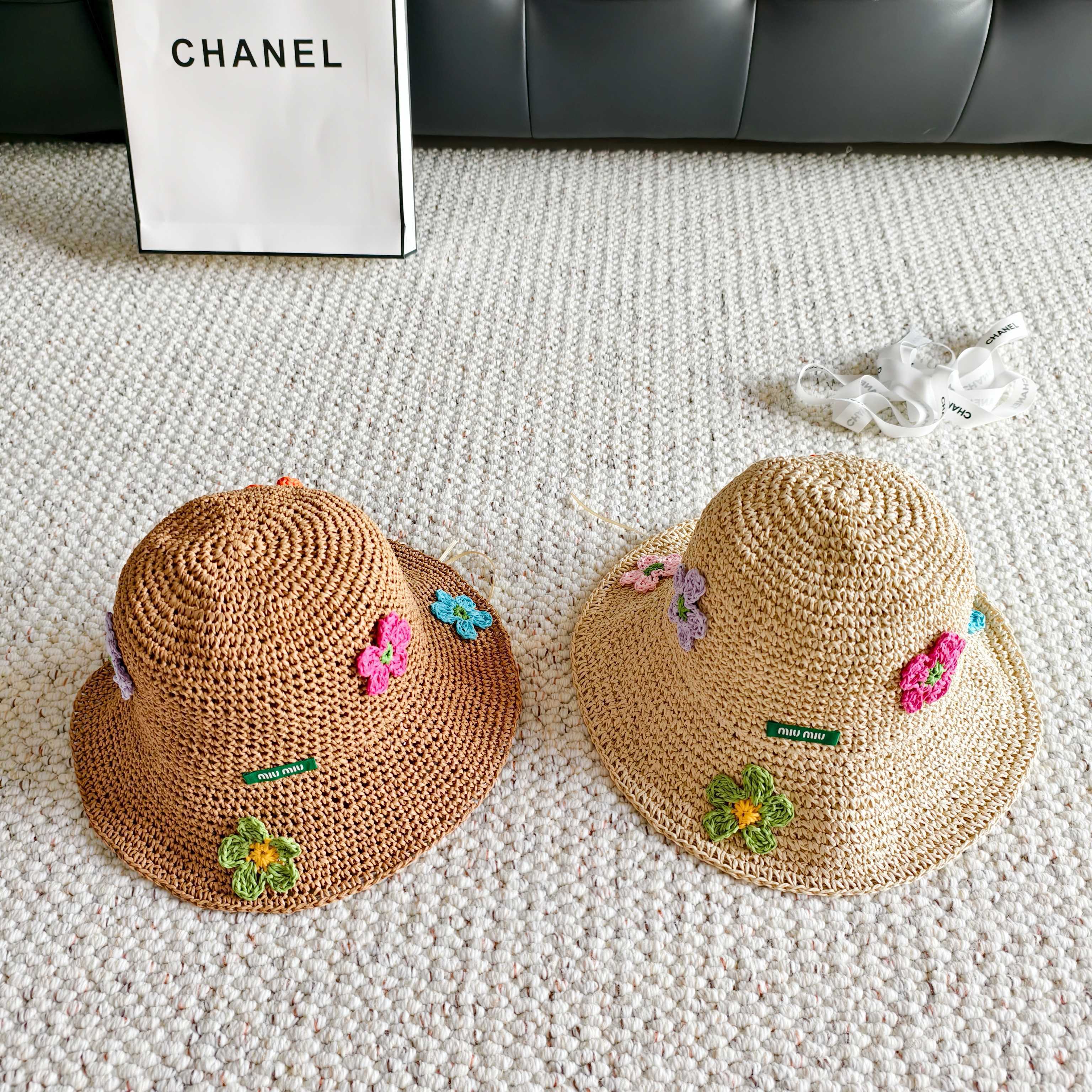 Miumiu Multicolor Flower Straw Bucket Hat 322156