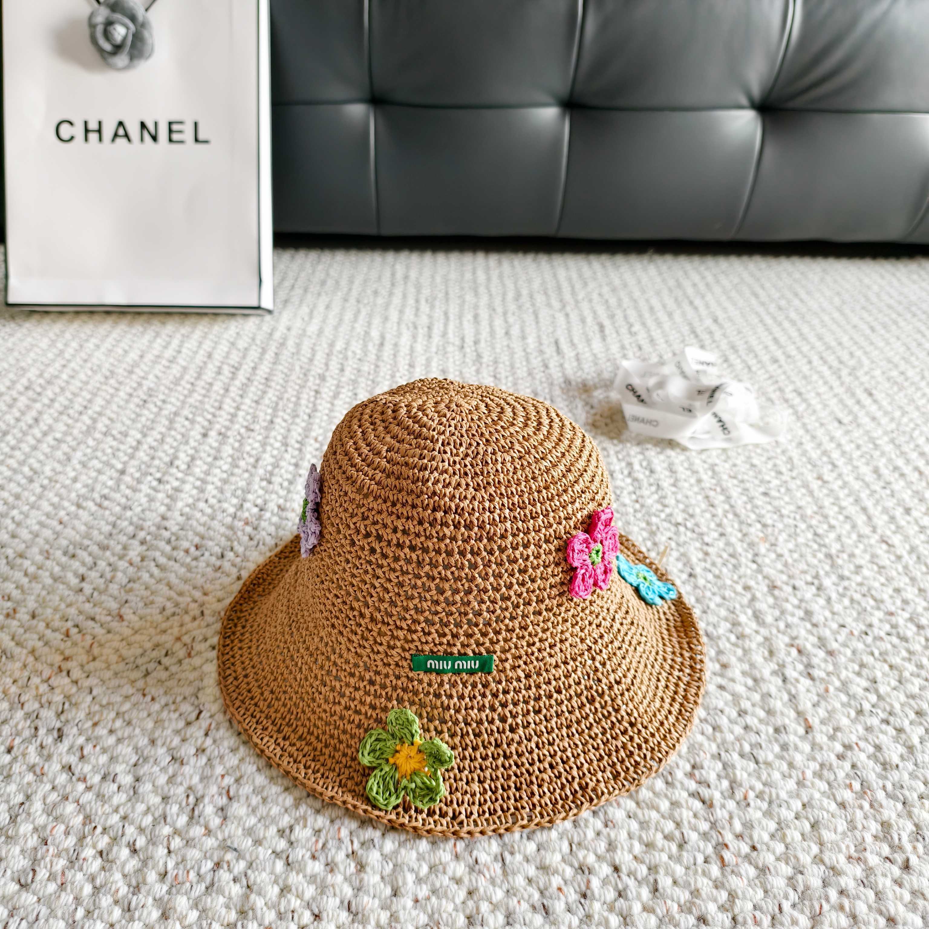 Miumiu Multicolor Flower Straw Bucket Hat 322156