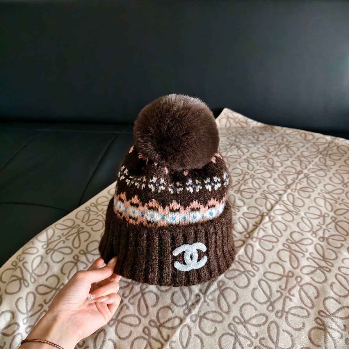 Chanel Wool Pom-Pom Beanie Hat 515632