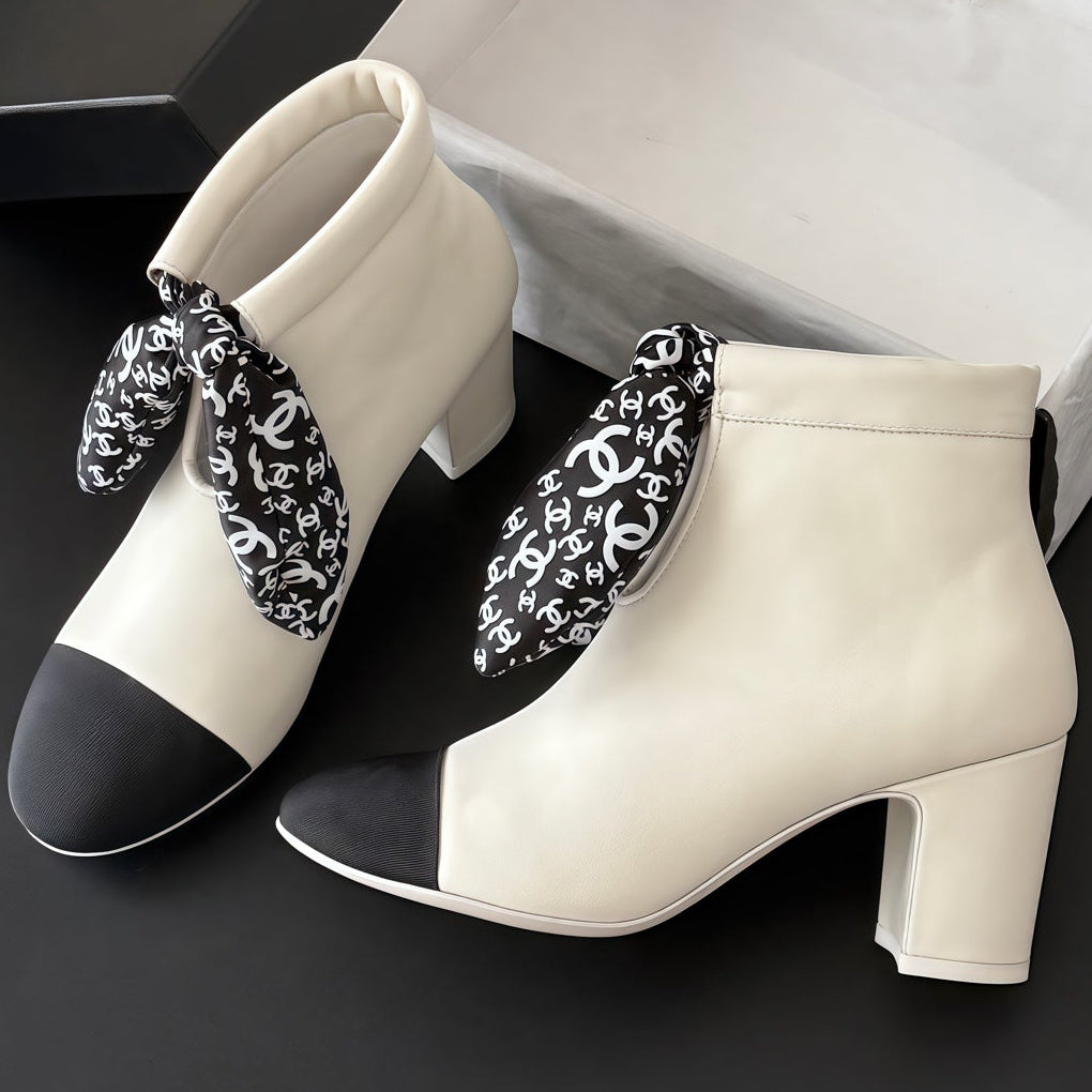 Chanel 2026 Scarf Pattern Ankle Boots 65mm Leather 127893